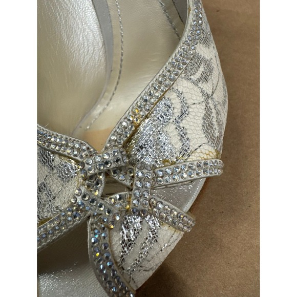 Rene Caovilla Jeweled Cinderella Open Toe Leather Pumps White Womens Size 39.5 - Picture 12 of 16